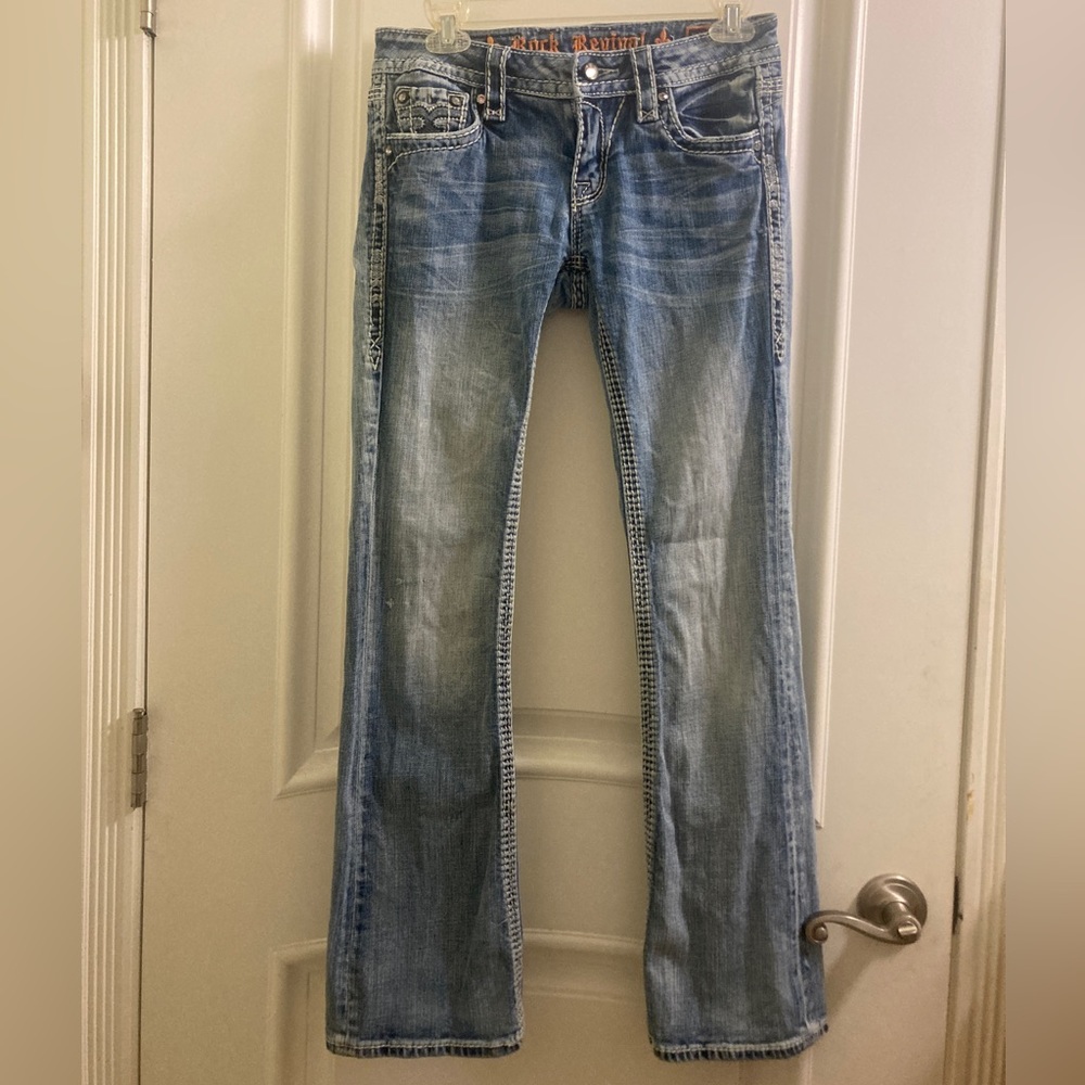 Rock Revival y2k Venus BOOTCUT Light Wash Jeans with Embellished Pockets Size 27